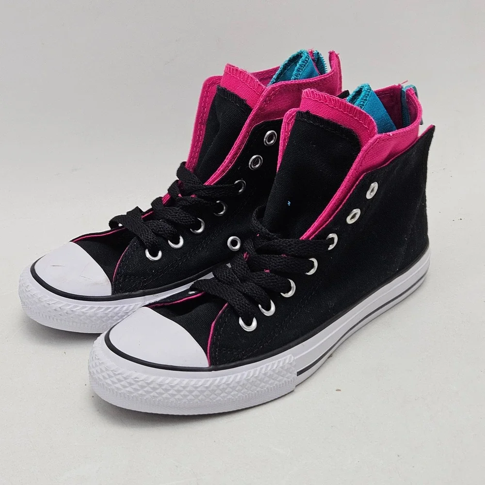 Converse Chuck Taylor All Star High Top Black Pink Teal Junior 2 645246F